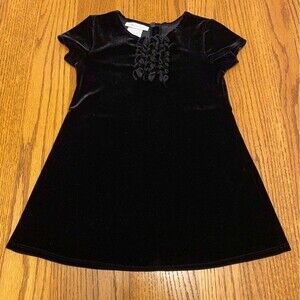 Bonnie Jean Black Velvet Ruffled Short Sleeve Dress